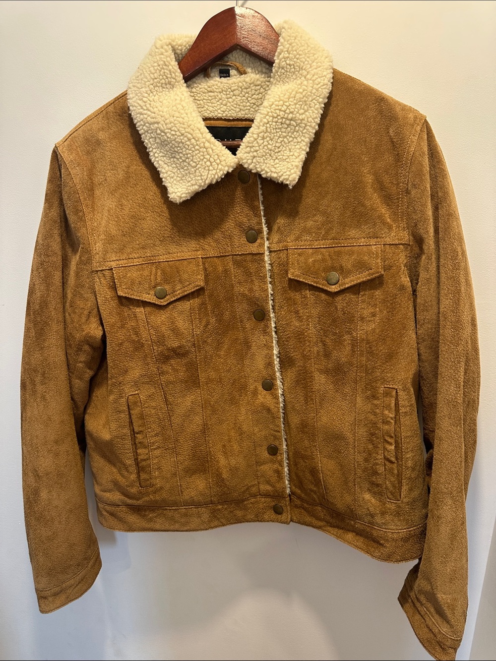 Tan Suede Bomber Jacket with Cream Sherpa Collar